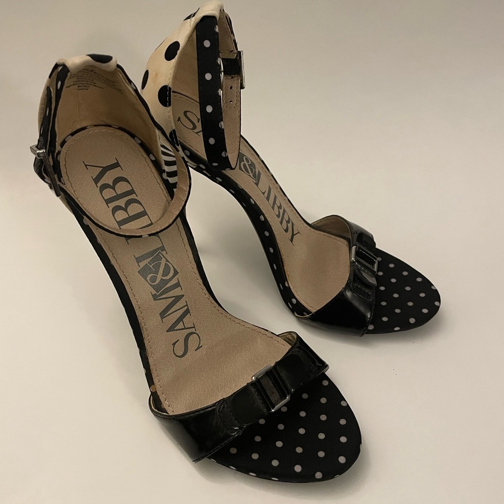 Sam & Libby Black and White Polka Dot Heels
